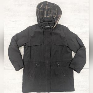 Nautica Women's Black Hooded Full Zip Fleece Lined Coat Size Large